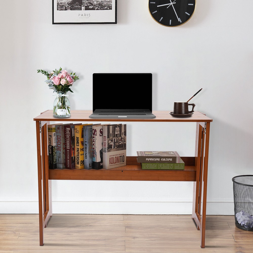 Foldable Bamboo Desk – Space-Saving Home Office Writing Workstation