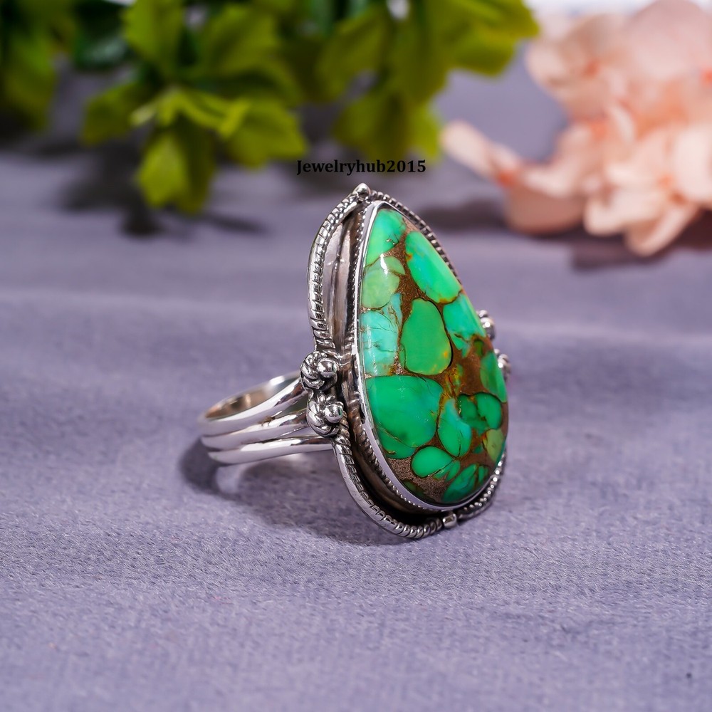 Green Copper Turquoise Ring Solid 925 Sterling Silver Wonderful Ring MK*KP-4