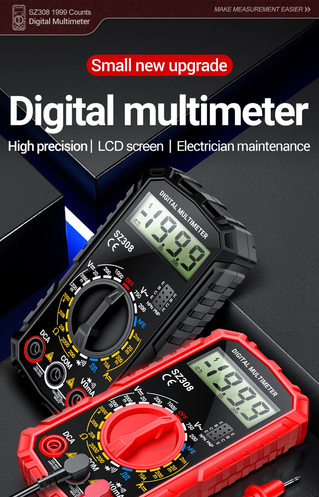 Digital Multimeter LCD AC DC Voltage Tester Ammeter Ohmmeter w/ Leads
