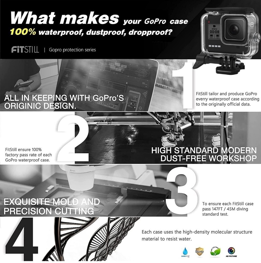 Waterproof Housing Case for GoPro Hero8 Underwater Protective Diving Shell