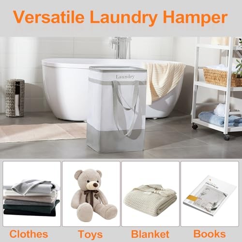 Laundry Basket 2Pack Laundry Hamper with Easy Carry Handles, 100L Gray