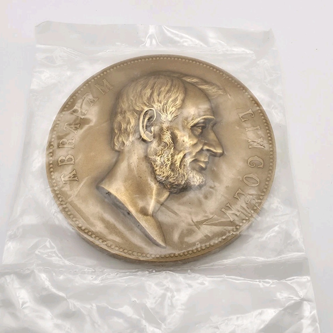 Vintage LARGE 3" ABRAHAM LINCOLN Bronze MEDAL INAUGURATION ASSASSINATION