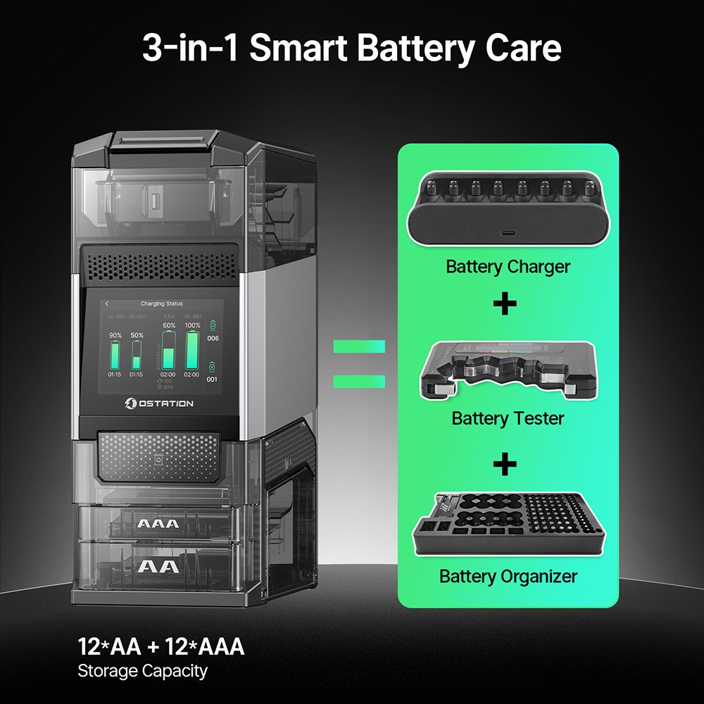Olight Ostation 2 Pro 3-in-1 Smart Battery Hub for AA & AAA w/Touch Screen