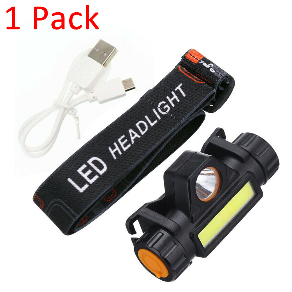 LED Headlamp Headlight USB Rechargeable Waterproof Head Light Flashlight 2 Modes