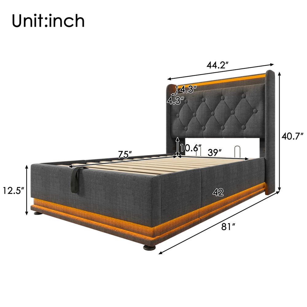 Twin/Full/Queen/King Size Upholstered Platform Bed with Hydraulic Storage System