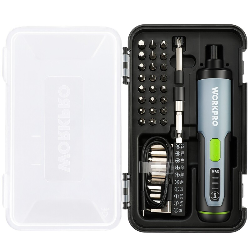WORKPRO 4V Rechargeable Cordless Electric Screwdriver Sets Extension Rod 35 Bits