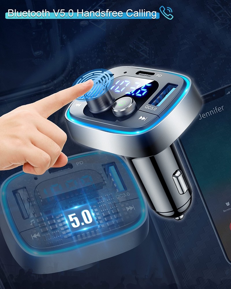 USB C Bluetooth Adapter for Car, AUX Wireless FM Radio Transmitter, Handsfree...