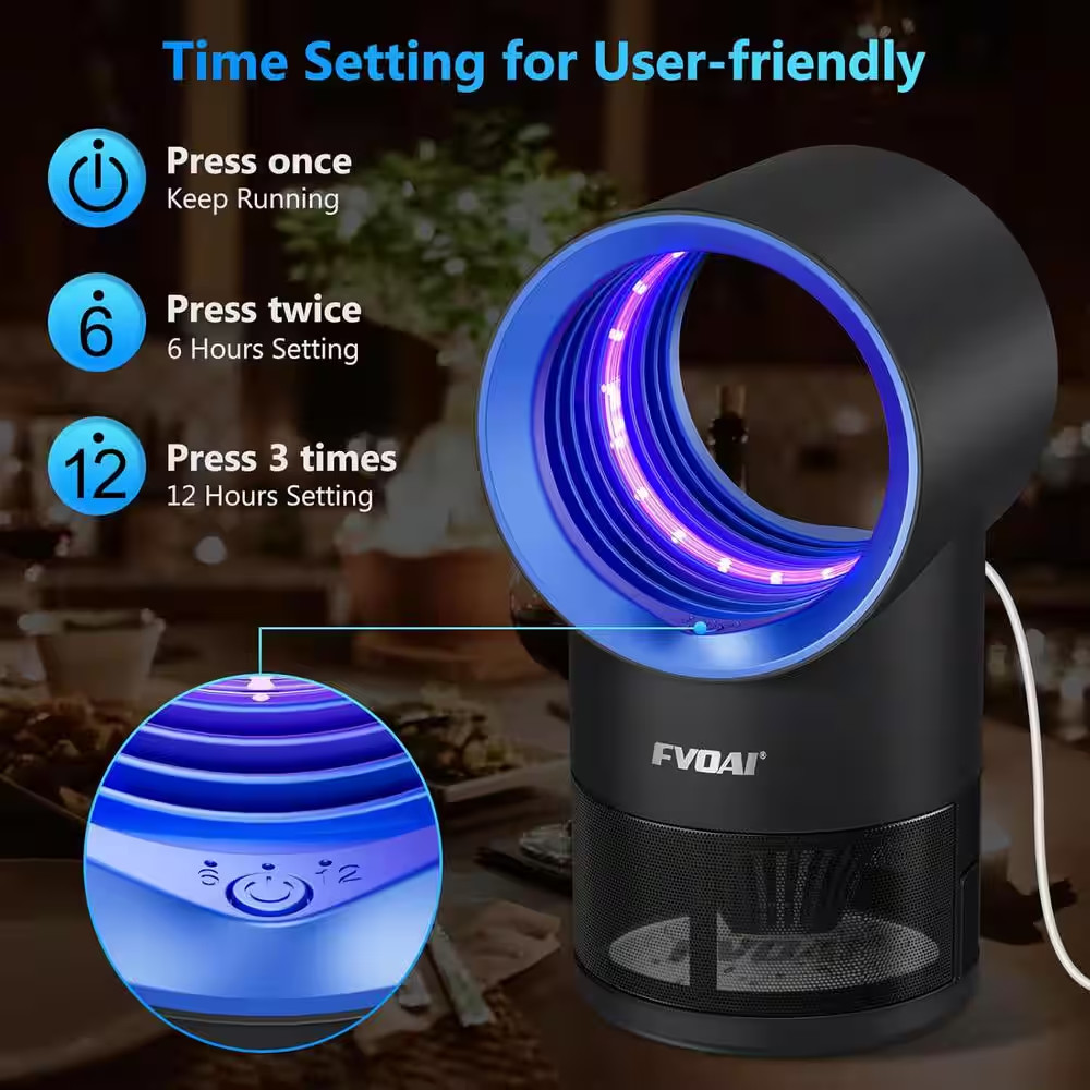 Indoor Electronic Fly Traps Zapper with Suction, Time Setting and Bug Light in B