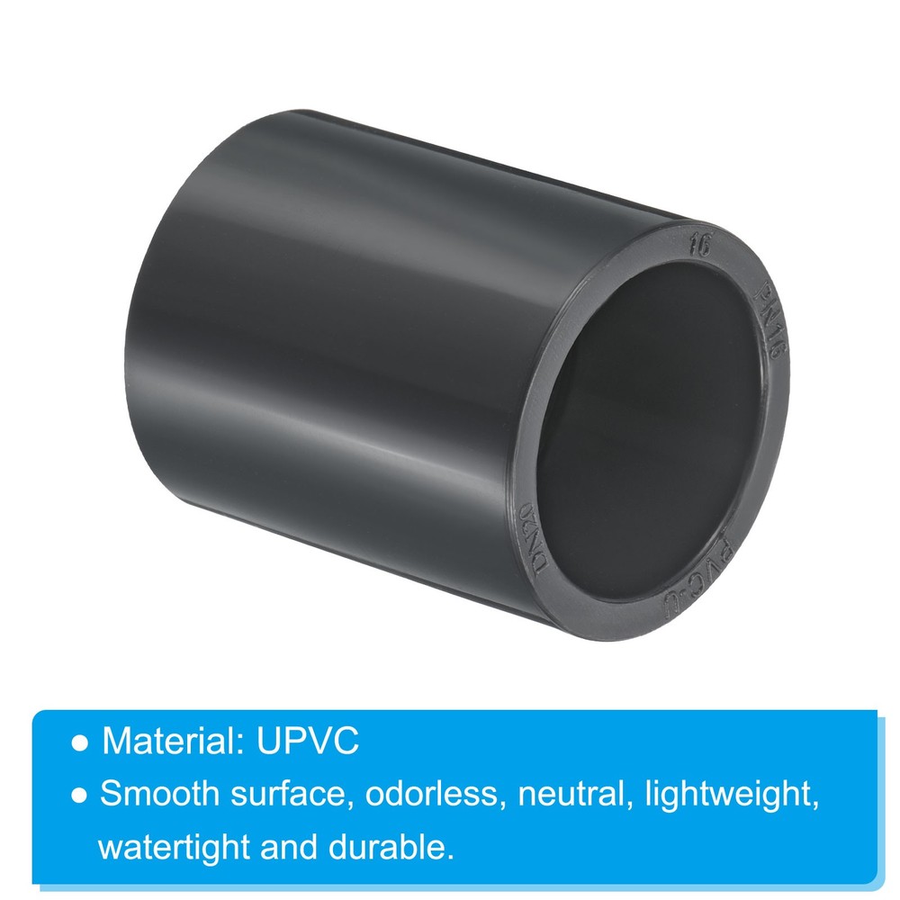 UPVC Pipe Fitting 25mm 0.98" Socket, 6pcs Straight Joint, Dark Grey