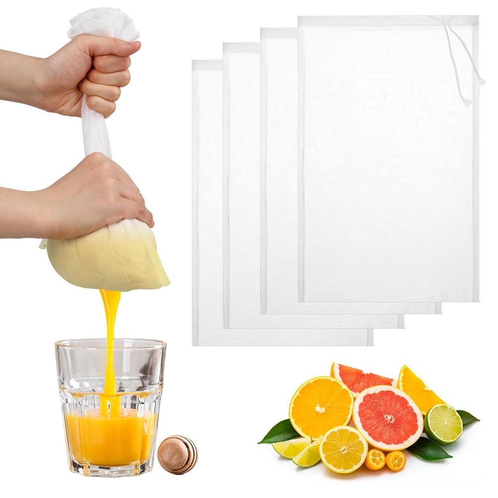 4 Pack Nut Milk Bag 12 x 8 Inch Strainer Reusable regular, White