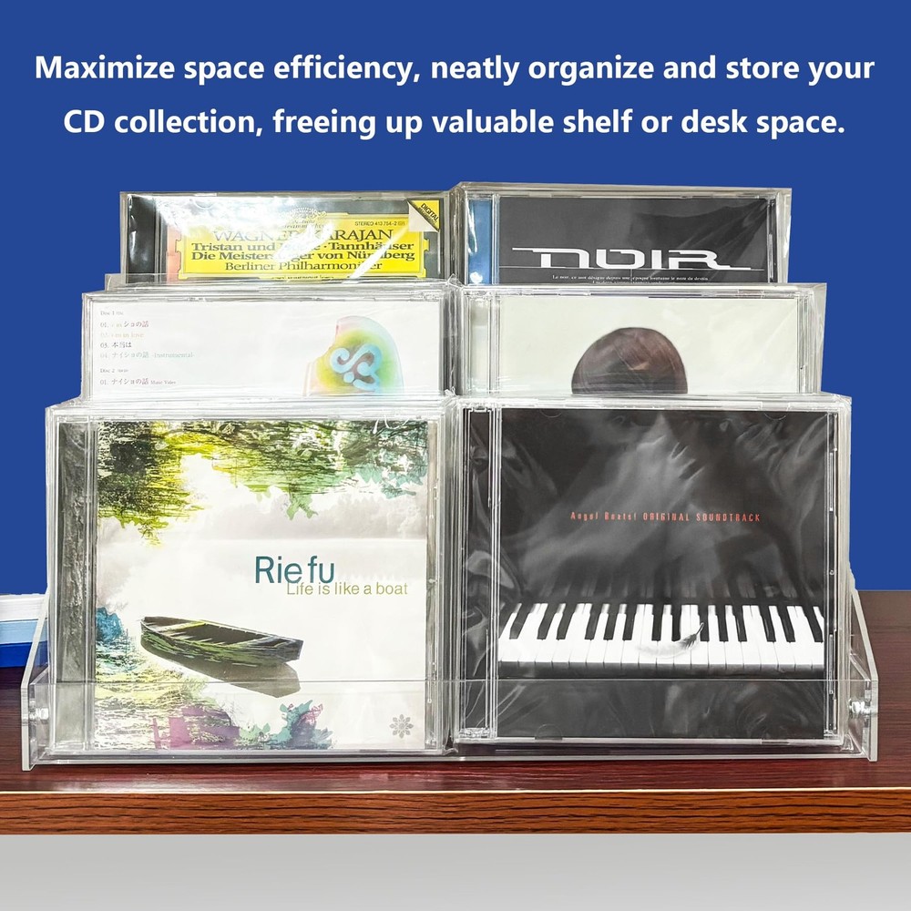 3Tier Clear Acrylic CD Holder Cascading Storage Rack Holds 24 Cases Medium