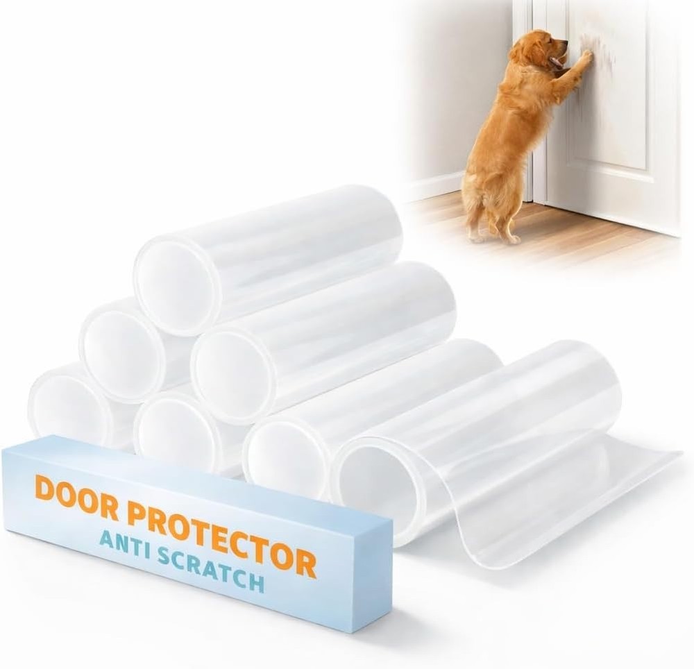 Transparent Vinyl Door Scratch Guard - 236" Long, Easy Installation, 6 Pack