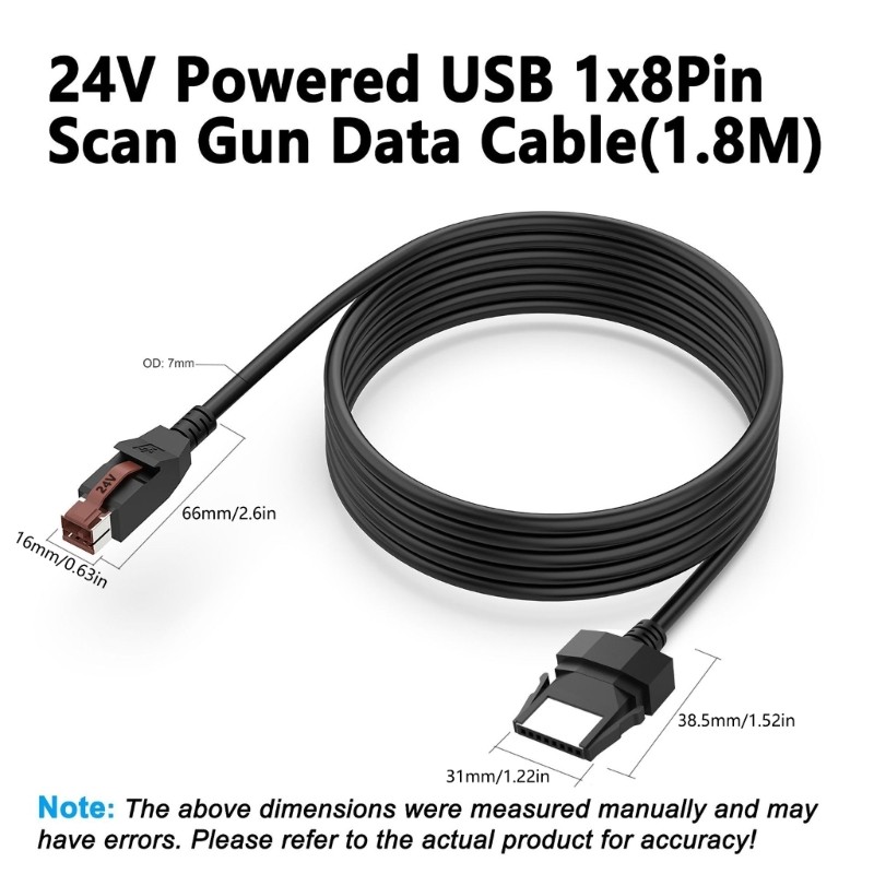24V Powered USB Male 8Pin Retail Power Data Cable For Printer POS Systems