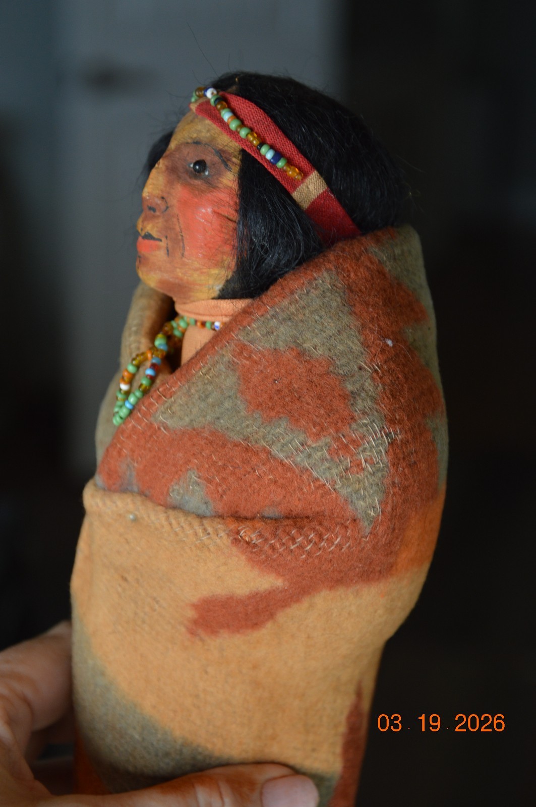 10" c.1915 Antique Original Doll Mary Francis Woods Crepe Face Blk Pin Eyes