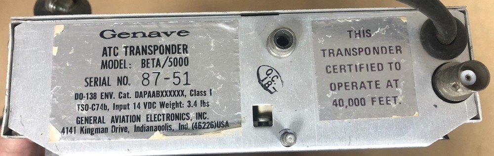 Genave BETA/5000 ATC Transponder BETA 5000 Untested-Parts