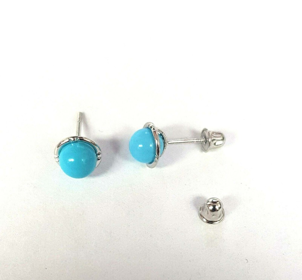 14k White Gold Synthetic Turquoise Stud Earring