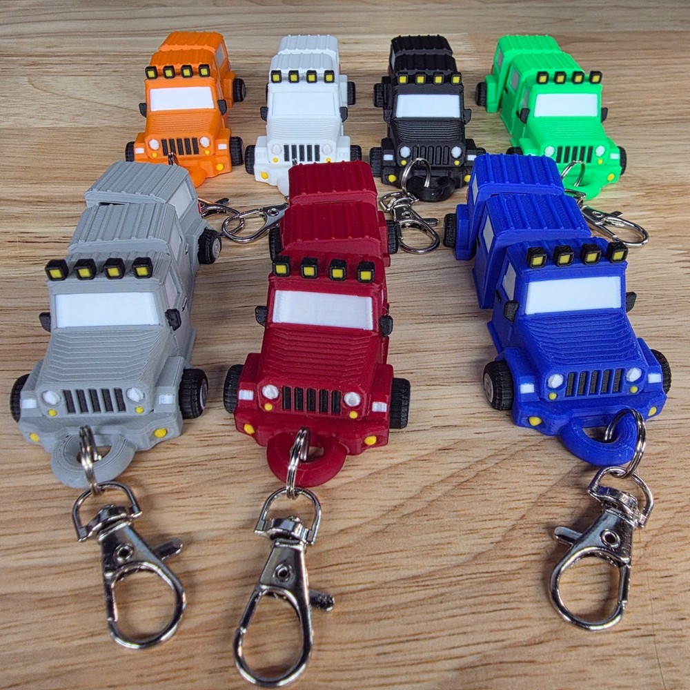 Jeep SUV Keychain / Zipper Pull, approx. 4" long, 3D Printed Items