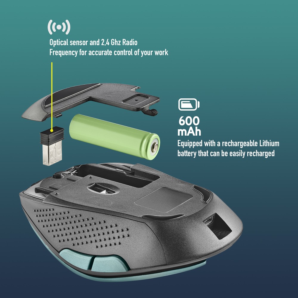 NGS EVO Rust Ice, Wireless Rechargeable Silent Mouse, Green