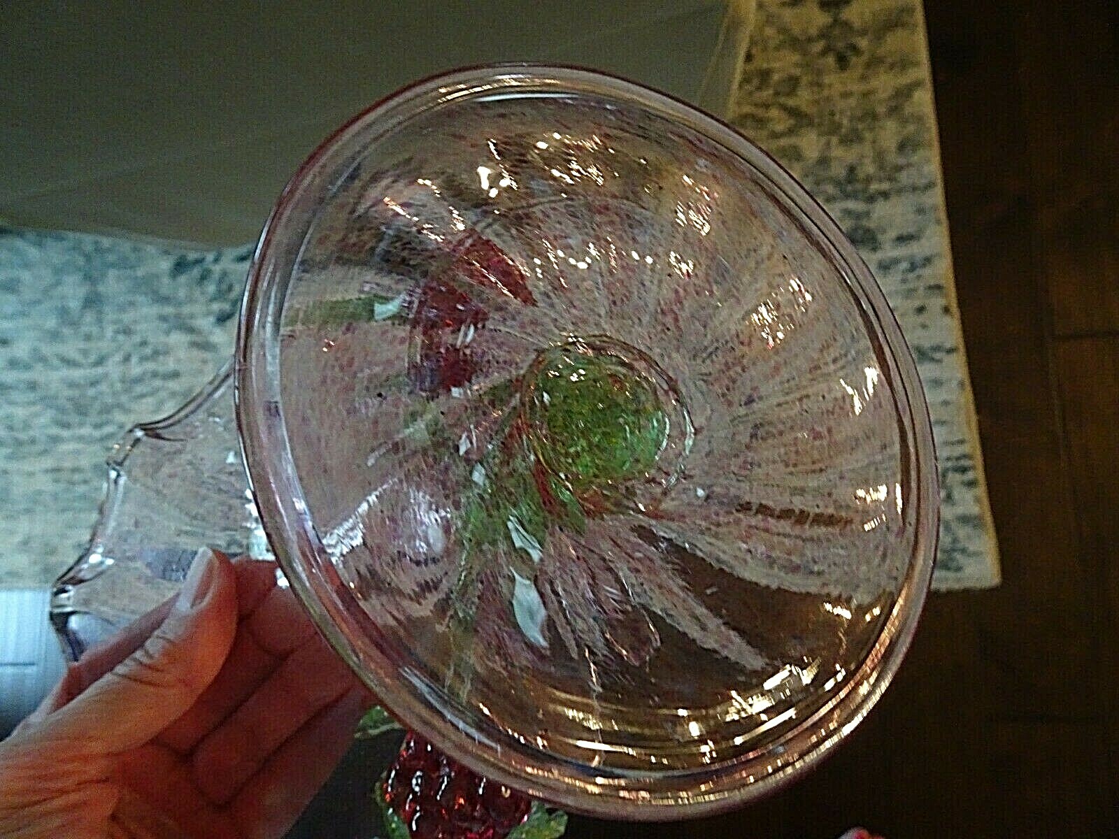 1930's SALVIATI MURANO ART GLASS Plum / Purple GRAPE Compote Footed Bowl 7.35"