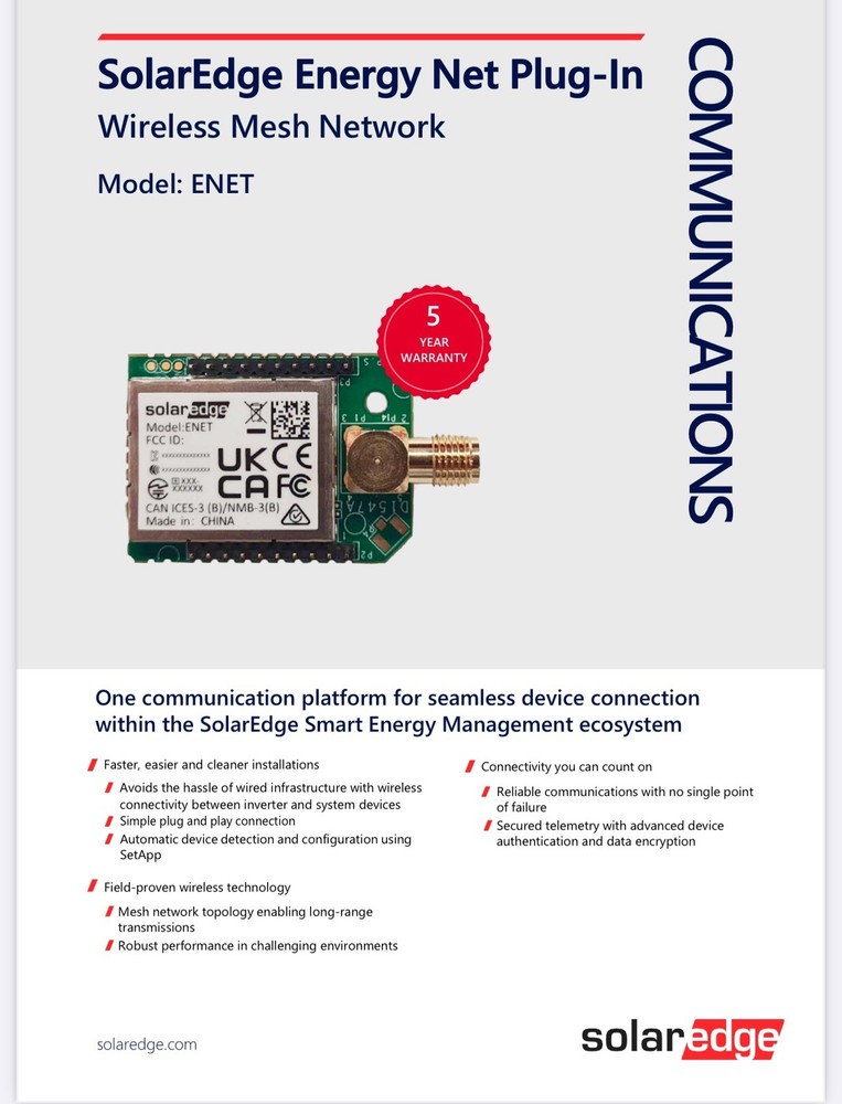 SolarEdge Energy Net Plug-In / Wireless Mesh Network /Model: ENET D1547A