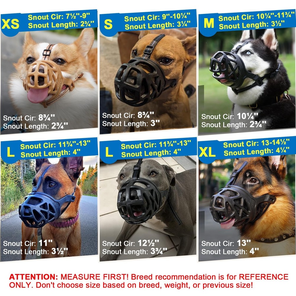 Dog Muzzle Basket for Aggressive Dogs: Stop Biting Chewing, All Sizes