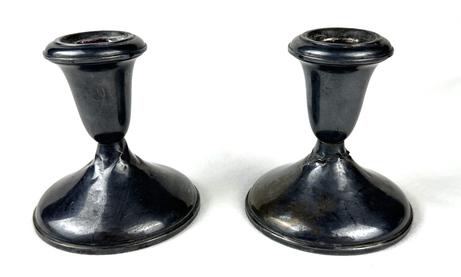 Scrap Sterling Silver Weighted Empire Candle Sticks TWt 496g, Damaged, Free Ship