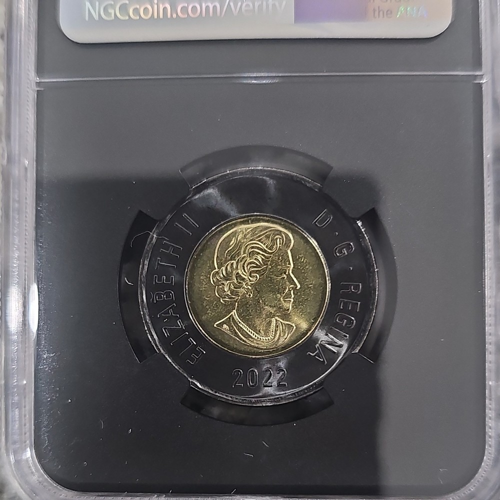UNDER VALUE 2022 Canada $2 Polar Bear-First Release Blackened OuterRing NGC MS67