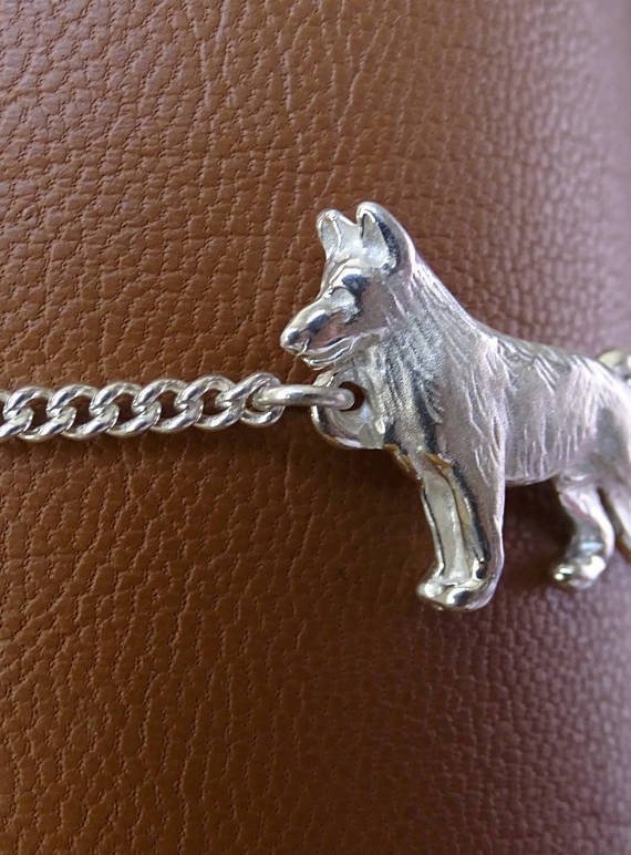 Small Sterling Silver German Shepherd Dog Standing Study Anklet