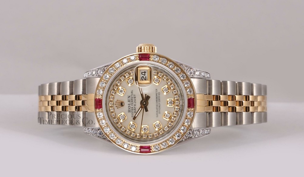 Rolex Lady Datejust 26mm Ruby Diamond Bezel-Diamond White MOP String Dial & Lugs