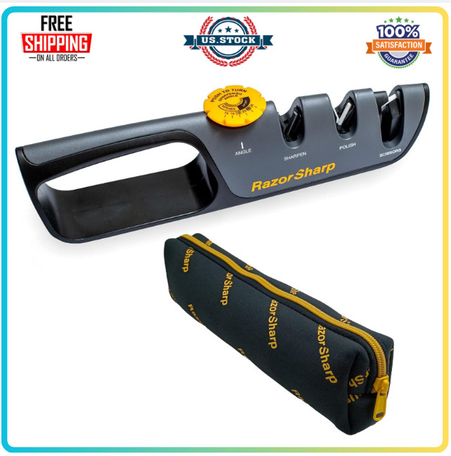 RazorSharp Knife Sharpener with Adjustable Angle, Diamond Ceramic Stones