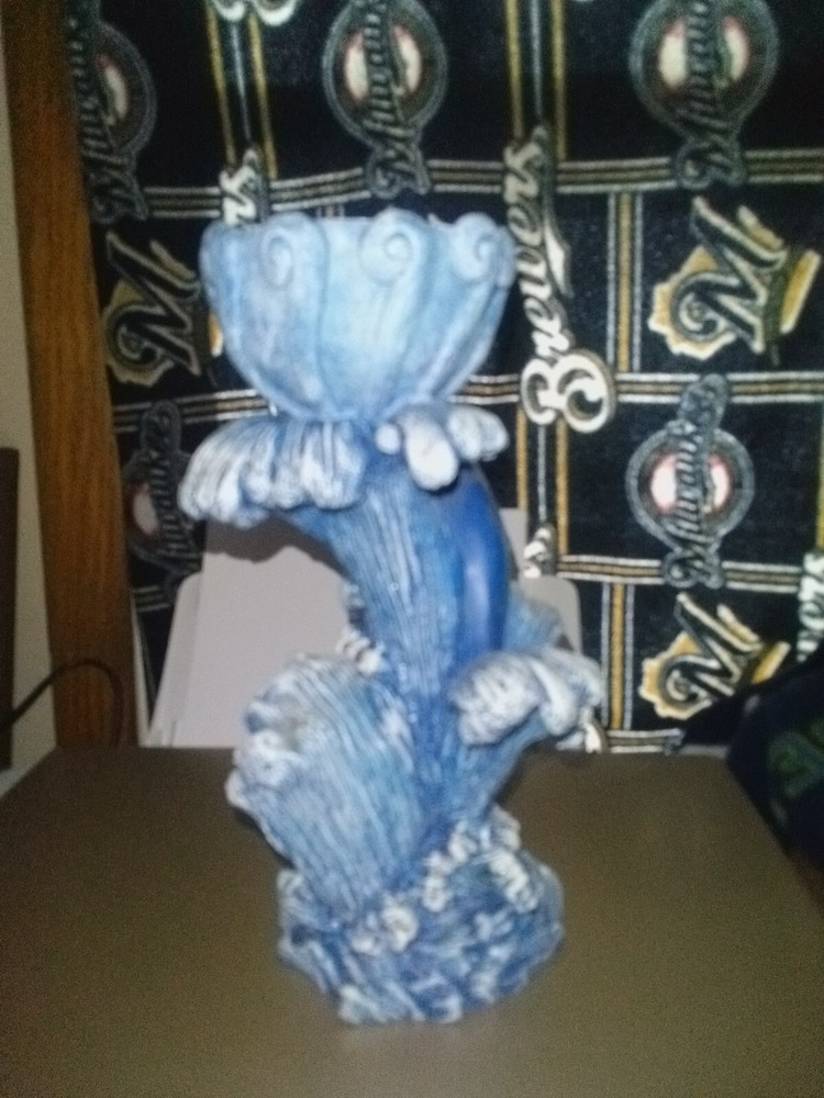 Dolphins candle tall blue resin