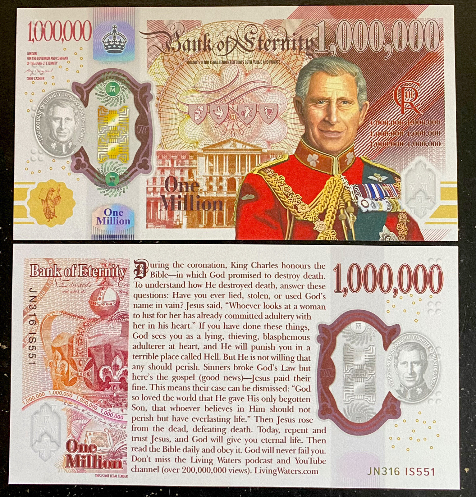 United Kingdom England UK KING CHARLES III One 1 Million Novelty Banknote