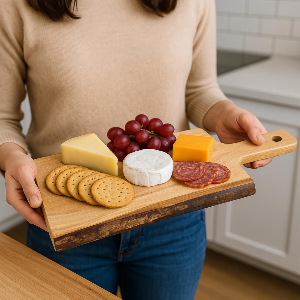 Creative Home Premium Solid Mahogany Wood Charcuterie & Serving Board, Hand‑C...