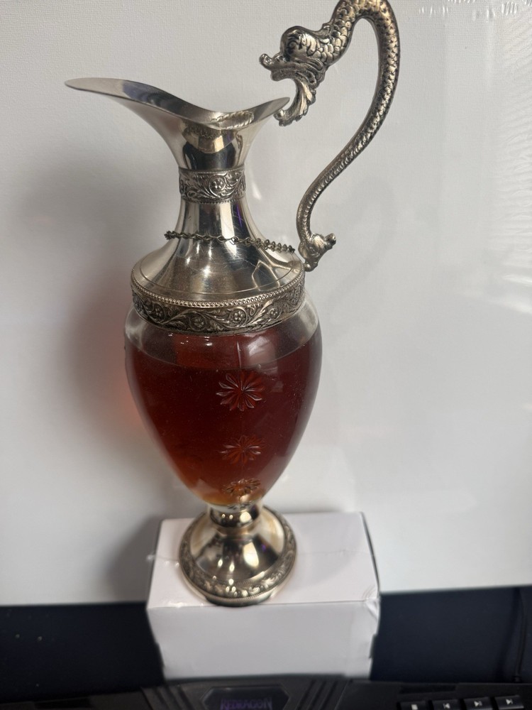 Vecchia Romagna Antique Silverplate Ornate Pitcher with Decorative Dragon Handle