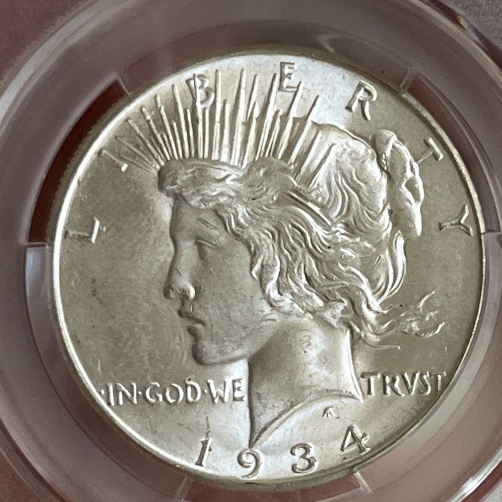 1934 D PEACE SILVER DOLLAR CACG MS62