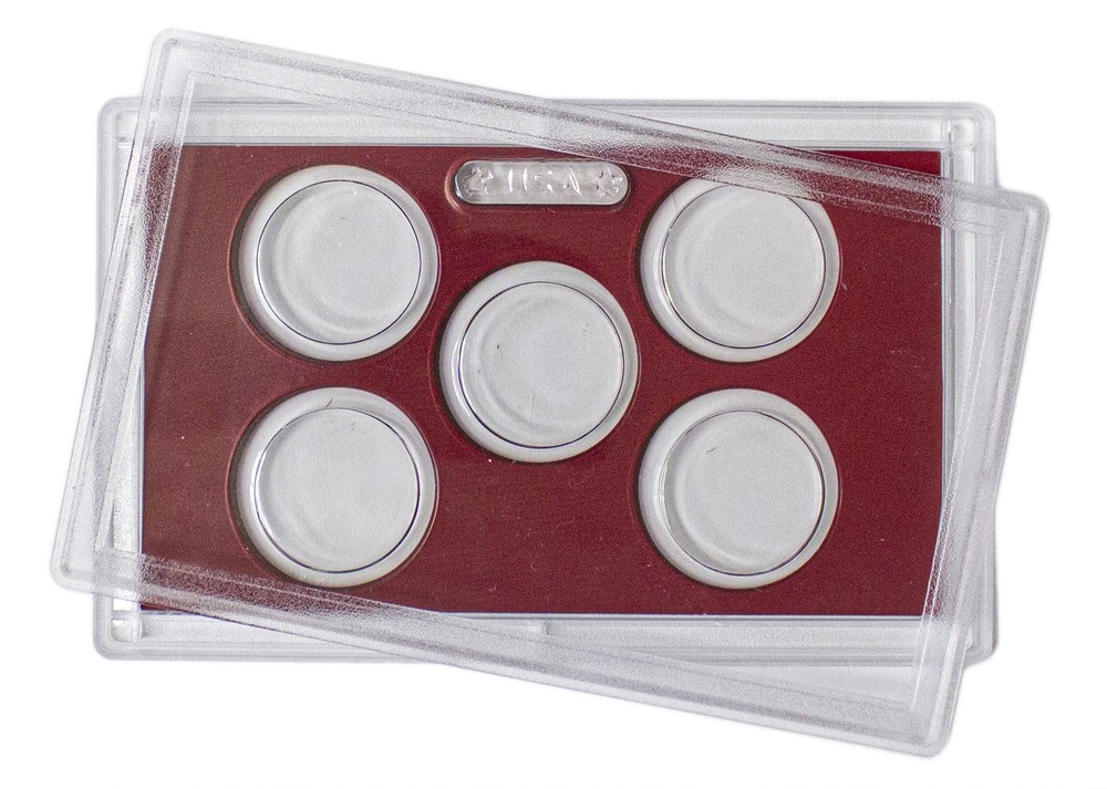Empty Plastic Lens with Dark Red Insert Holds 5 Quarters