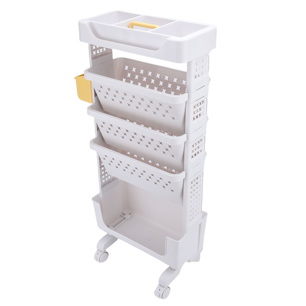 Rolling Book Cart 5 Tier PP Multi-Functional Movable Storage Book Rack Utility