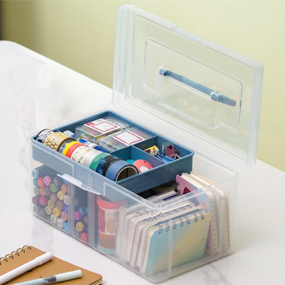 2 Pack Plastic Dividing Storage , 2 Layer Multipurpose Craft Organizer and St...