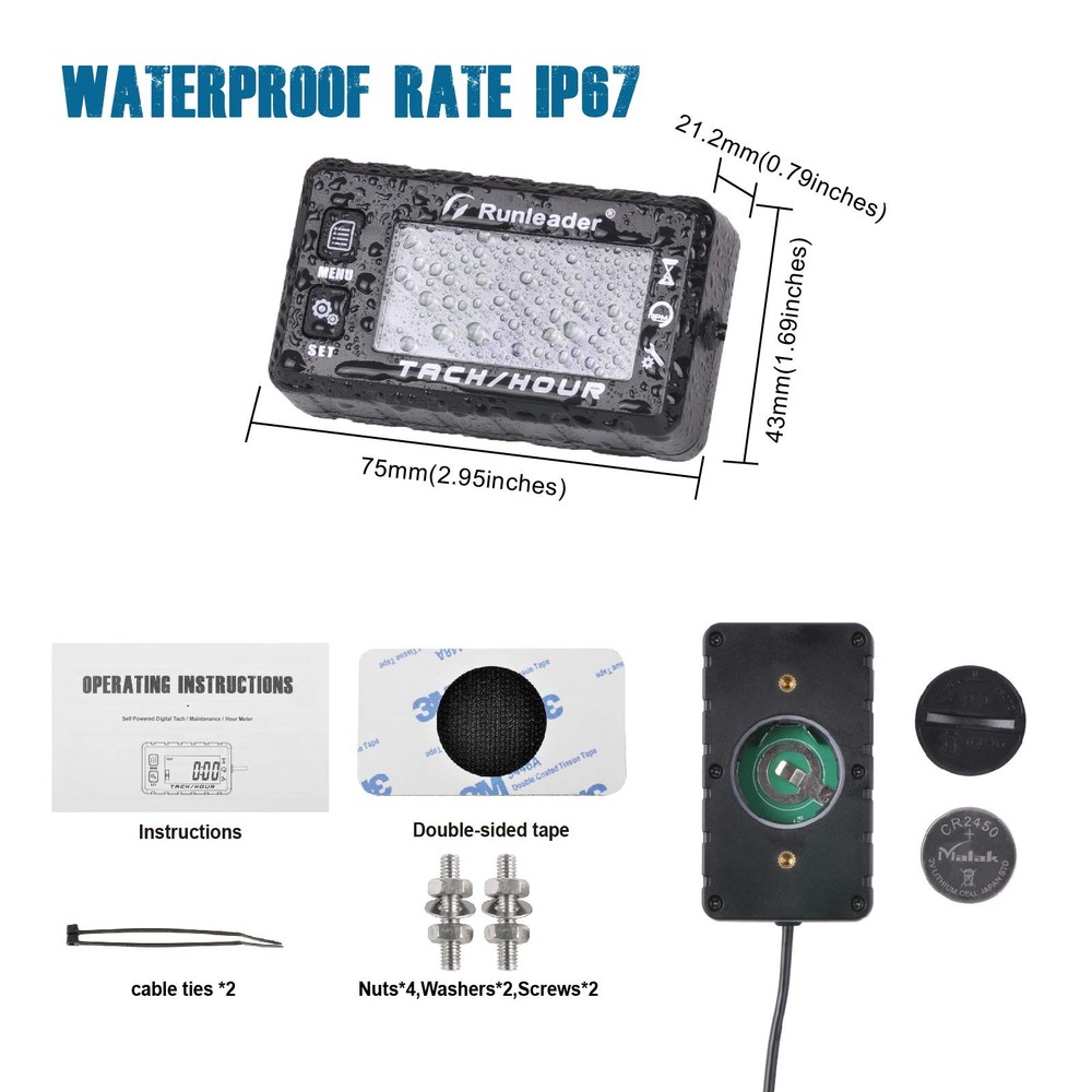 Digital Self-Powered Hours Tachometer,Maintenance Reminder,Backlights Display...