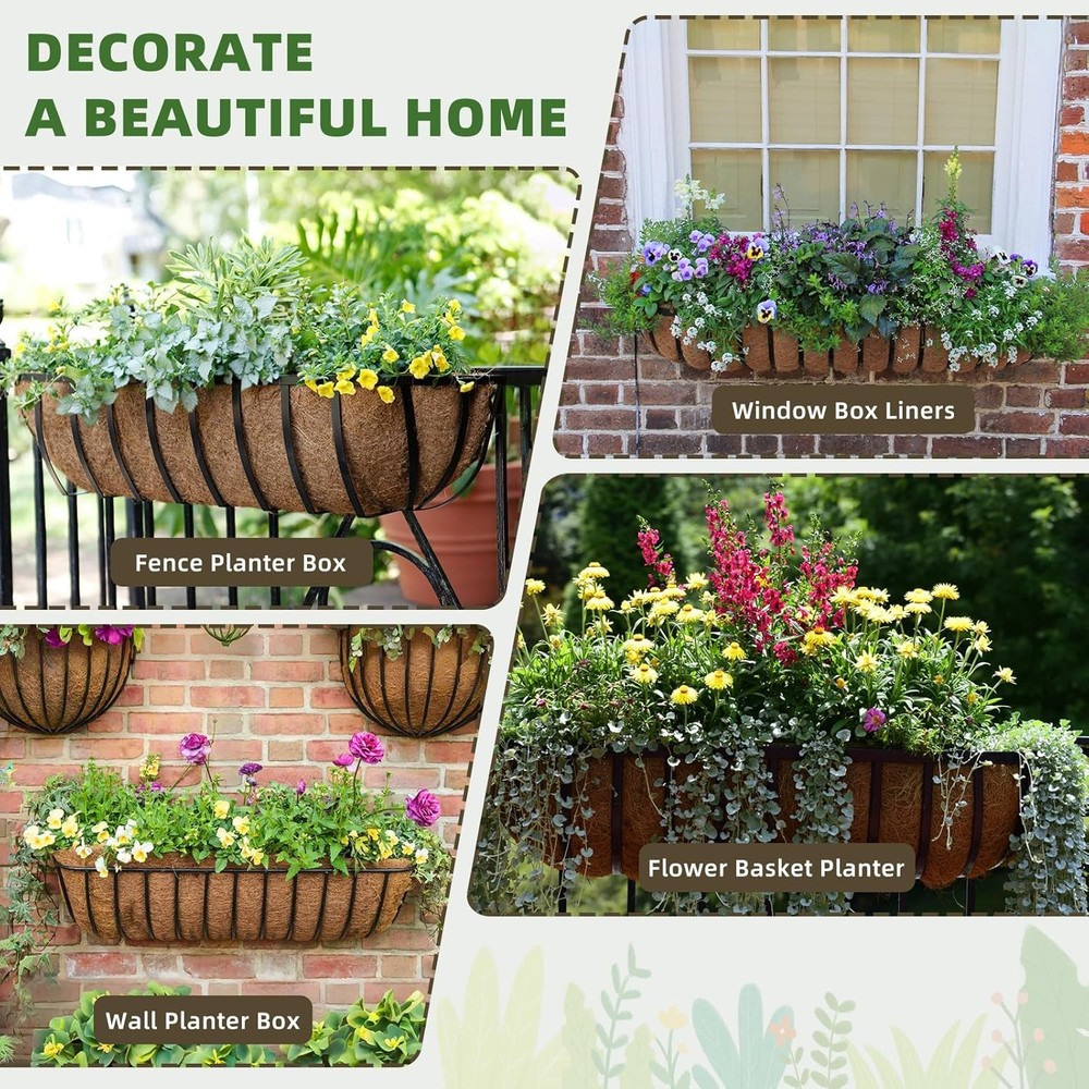 30 inch Coco Liners Trough 3 Pack Window Boxes Planters Coconut Husk Railing