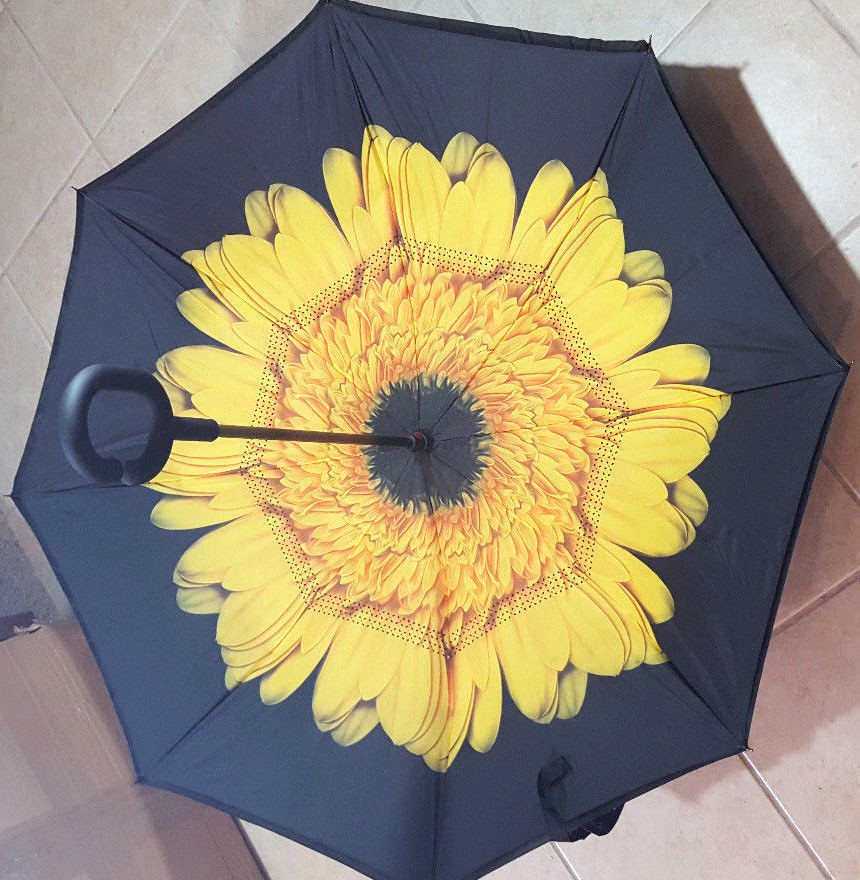 Inverted Upside Down Umbrella Rain C Handle Reverse Opening 2 Layer Inside Out