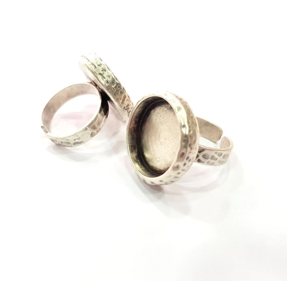 Round Ring Blank Base Bezel Setting Antique Silver Brass Adjustable 16mm G20317