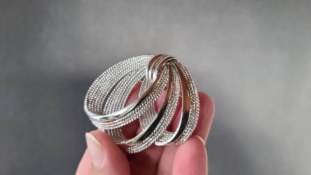 Monet Silver Triple Loop Bow Brooch