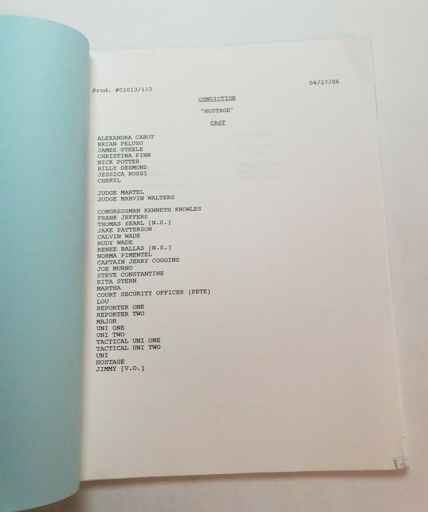 CONVICTION / Rick Eid & Walon Green 2006 TV Series Script ERIC BALFOUR "Hostage"
