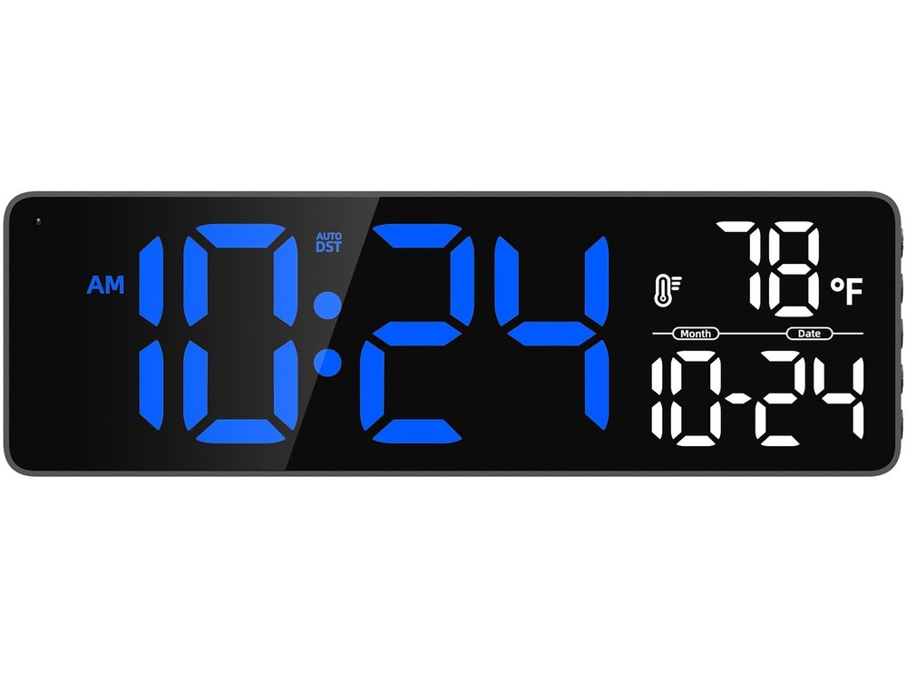 Large Digital Wall Clock with Date, Temperature, Auto-Brightness, Auto-DST | ...