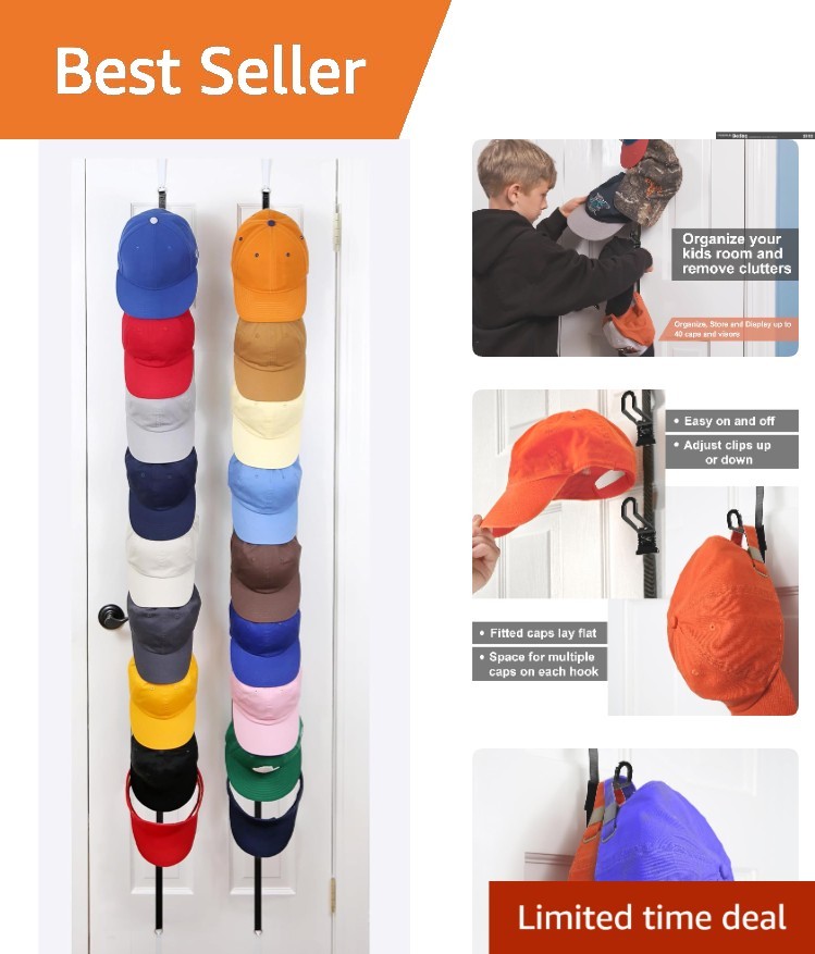 Innovative Hat Storage Rack – Adjustable Clips for 36 Caps, Easy Install, Black