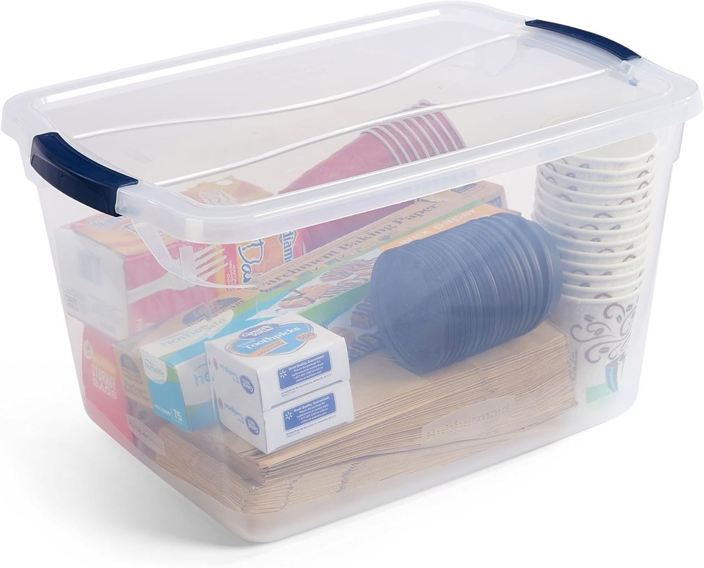 Cleverstore Clear 32 Qt 6 Pack Stackable Plastic Storage Bins W/ Lids Great