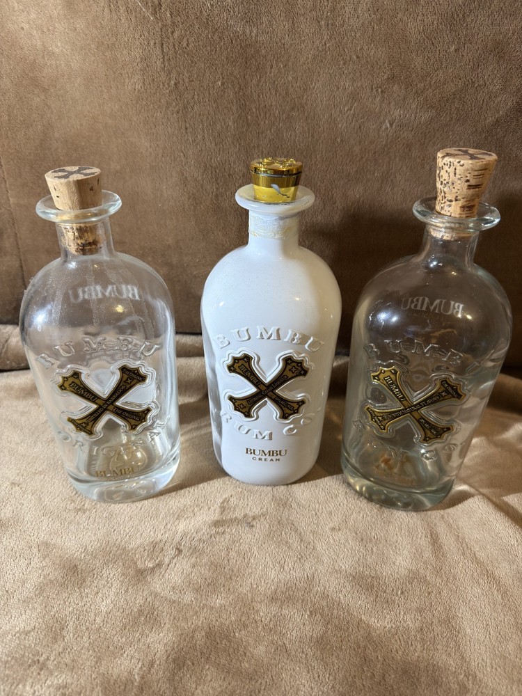 3 EMPTY RUM BOTTLES BUMBA
