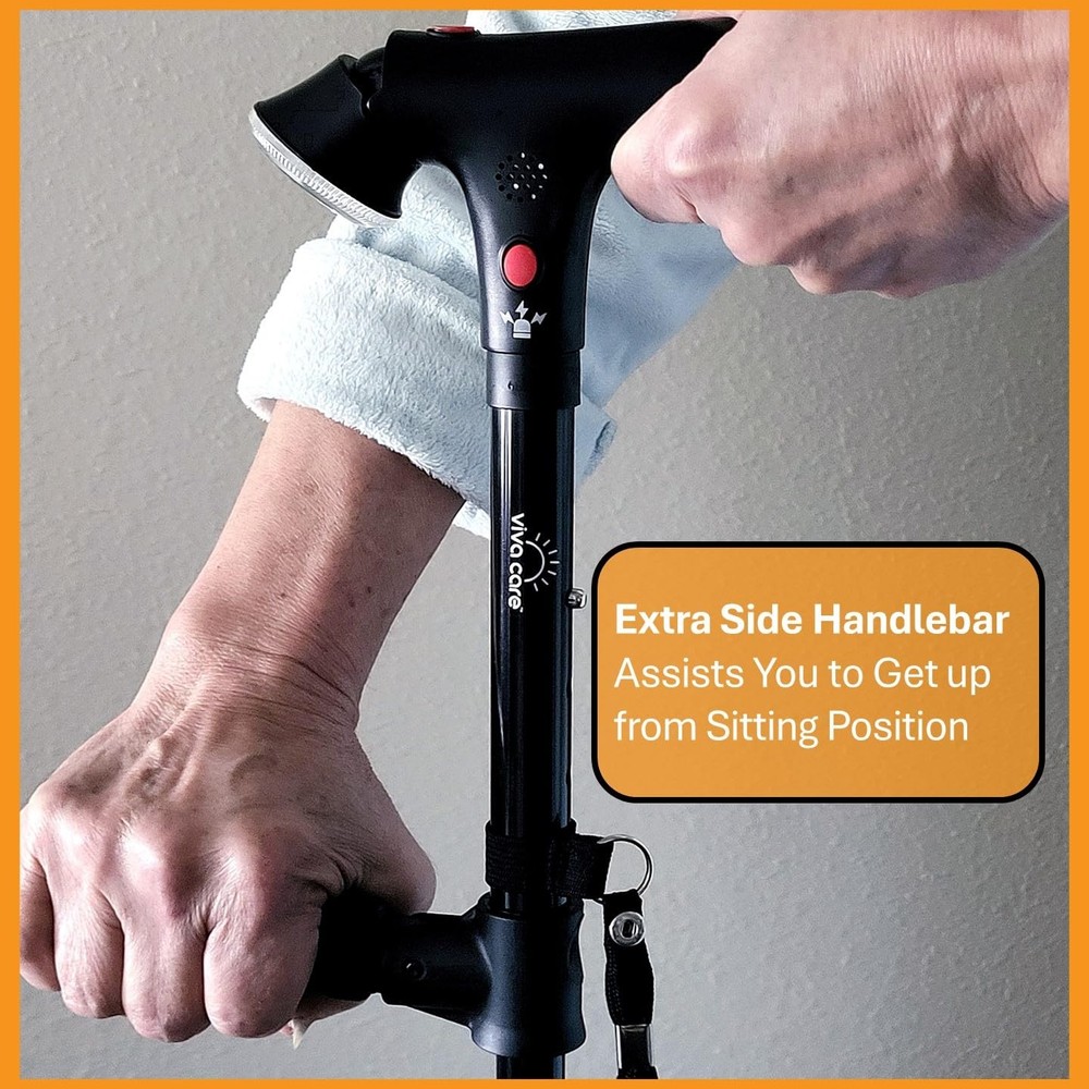 Walking Cane with Light & Alarm - Foldable Adjustable Lightweight for Balance...