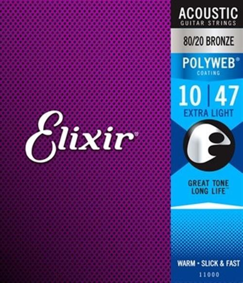 Elixir Polyweb Acoustic 80/20 Bronze Strings, Extra-Light 10-47